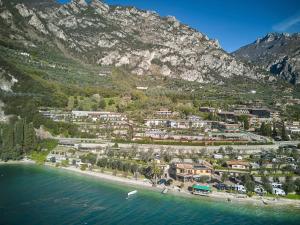 an aerial view of a town next to the water at Hotel Atilius in Limone sul Garda