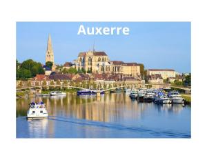 un groupe de bateaux est amarré dans une rivière dans l'établissement Home - Saint Loup - Séjour à Auxerre, à Auxerre
