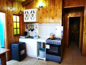 a kitchen with wooden walls and a stove top oven at CASA GUADALUPE SAN FELIPE in San Felipe