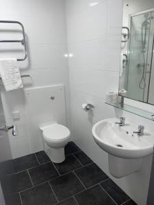 La salle de bains blanche est pourvue de toilettes et d'un lavabo. dans l'établissement Hockley House, à Hockley Heath