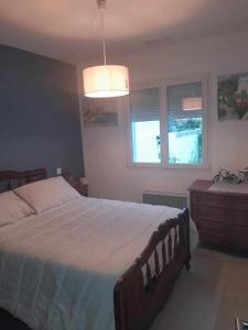a bedroom with a large bed and a window at Maison charmante à Rivesaltes, jardin clôturé in Rivesaltes