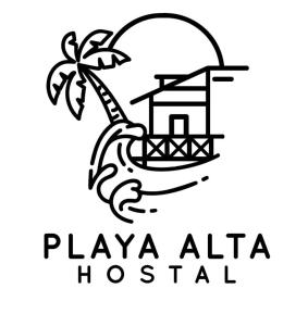 un logo per un'isola hawaiana con una casa e una palma di Playa Alta Hostal a Santa Marta 1 altra foto