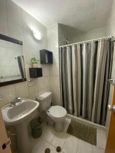 y baño con lavabo, aseo y ducha. en Apartamento Maracay Base Aragua en Maracay