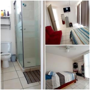 2 Bilder von einem Bad mit WC und einem Schlafzimmer in der Unterkunft Casa Recidencial M&H in Emiliano Zapata