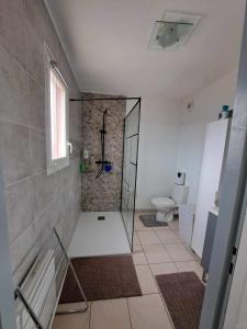 bagno con doccia e servizi igienici. di Logement entier, calme, hyper équipé a Saint-Laurent-de-la-Salanque