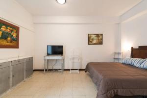 1 dormitorio con 1 cama y TV de pantalla plana en Loft luminoso y espacioso al lado de Las Canteras en Las Palmas de Gran Canaria