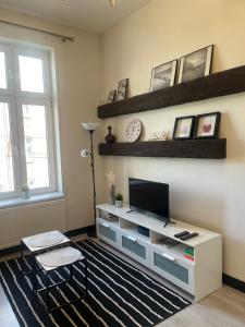 Televízia a/alebo spoločenská miestnosť v ubytovaní Apartament Mikolowska 9