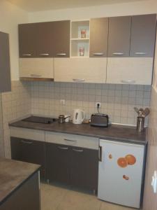 een keuken met een aanrecht en een koelkast bij Sweet Apartment in Belgrado