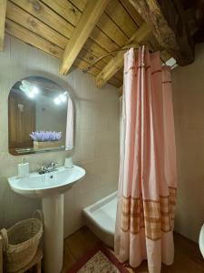 uma casa de banho com um lavatório e uma banheira em Casa Rural El Salvijo em Monte