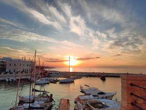 ジョヴィナッツォにあるL'Arco degli Artistiの夕日のマリーナに停泊する船団