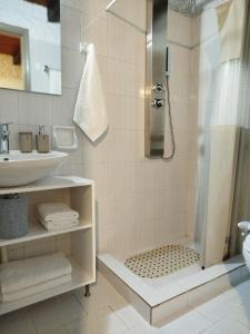 a bathroom with a shower and a sink at Almmos Mezzanine Apartments 2 in Kalamaki Heraklion