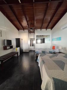 TV a/nebo společenská místnost v ubytování Perla de la Playa Beachfront Hotel