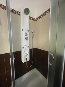 a shower in a bathroom with a shower at Alice Maisonette & Studios in Adamantas