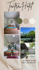 a collage of photos of a hotel room at Tantra Hotel in Krui