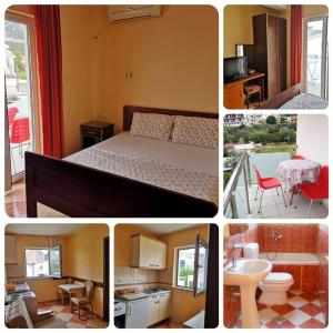 a collage of pictures of a bedroom and a bathroom at Apartmani Becici in Becici