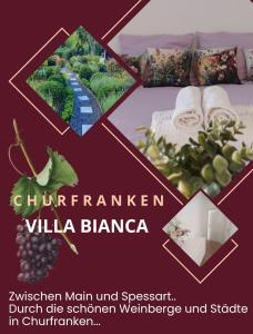 a collage of photos of a room with a bed and grapes at Villa Bianca - Holiday & Business in Elsenfeld