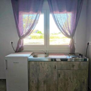a kitchen with a sink and a window at Pefki Apartment 8 in Artemísion