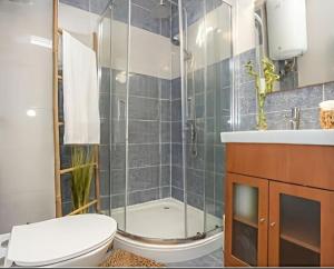 La salle de bains est pourvue d'une douche, de toilettes et d'un lavabo. dans l'établissement Carla D., à Coimbra