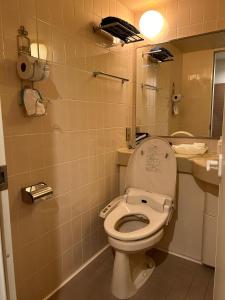 uma casa de banho com um WC, um lavatório e um espelho. em ホテルアイエス em Yokohama