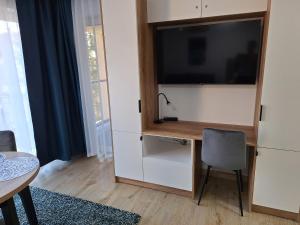 TV a/nebo společenská místnost v ubytování Krynica Centrum Parking-Storczyk 28m