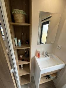 La salle de bains est pourvue d'un lavabo et d'un miroir. dans l'établissement Camping Ostréa ****, à Dolus-d'Oléron