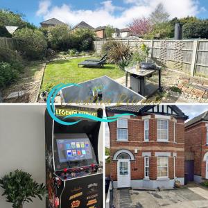 a video game machine in front of a house at The Capstone Retreat - Beautiful Detached Family Home By Coastline Retreats, Arcade Machine, Parking, BBQ in Bournemouth
