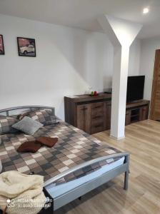 Posteľ alebo postele v izbe v ubytovaní Eye of the Tiger. Apartament w centrum Mrągowa.