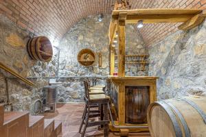 Dragatuš的住宿－Vineyard Homestead Vrtin - Happy Rentals，一间设有石墙的品酒室