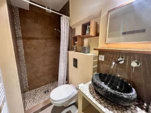 a bathroom with a sink and a toilet and a tub at La Petite Épicerie in Uzès +4 photos