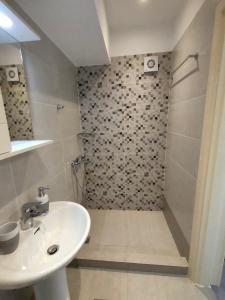 a bathroom with a sink and a shower at Pefki Apartment 9 in Artemísion