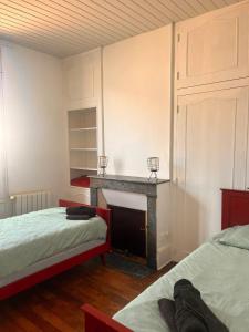 Cette chambre comprend 2 lits et une cheminée. dans l'établissement Appartement de 2 chambres avec wifi a Limoges, à Limoges