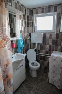 Apartman Nikolić في Kuršumlija: حمام مع مرحاض ومغسلة ونافذة