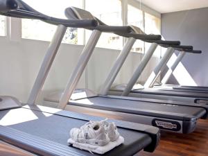 馬德里的住宿－鉑爾曼馬德里機場展會酒店，健身房里一排三台跑步机