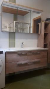 een badkamer met een wastafel en een spiegel bij GamserlAlm Fam. Feichtenhofer in Turnau
