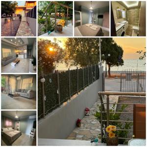 un collage de diferentes fotos de una casa en Akrotiri Luxury Suites en Trápeza