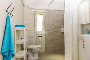 a bathroom with a toilet and a sink at Surf Domki Habenda z sauną ogrodową in Sarbsk +22 photos