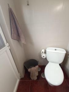 a small bathroom with a toilet and a trash can at Studio avec terrasse et vue mer in El Escobonal +12 photos