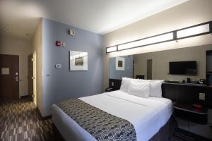 Habitación de hotel con cama grande y TV en Microtel Inn & Suites by Wyndham Waynesburg, en Waynesburg