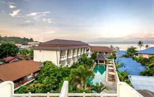 an aerial view of a resort with a swimming pool at Neptune's Villa in Haad Rin