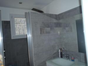 a bathroom with a shower and a toilet and a sink at Grande maison famille proche de Lyon in Lissieu +10 photos