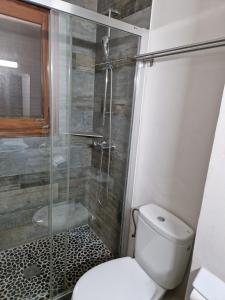 a bathroom with a shower and a toilet at Apartamentos Wundermar in Torredembarra
