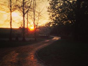 uma estrada de terra com o pôr-do-sol ao fundo em The Chilterns View em Wallingford