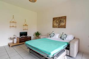a bedroom with a bed and a tv in it at La Casetta-10 min Aeroporto e spiaggia in Fiumicino