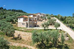 a house on a hill with trees and a road at Helicon Luxury Villas in Limenas
