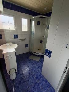 La salle de bains est pourvue d'une douche et d'un lavabo. dans l'établissement Maison 6 chambres avec jardin à Angers, à Angers
