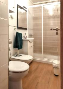 W łazience znajduje się prysznic, toaleta i umywalka. w obiekcie 3 bedrooms apartement with city view balcony and wifi at Malaga 1 km away from the beach w Maladze