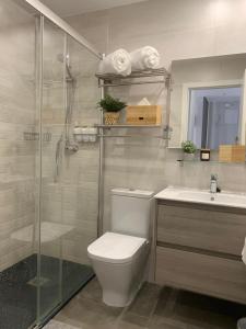 a bathroom with a toilet and a shower and a sink at APARTAMENTO DE LUJO EN LA VERA PLAYa GARRUCHA in Vera