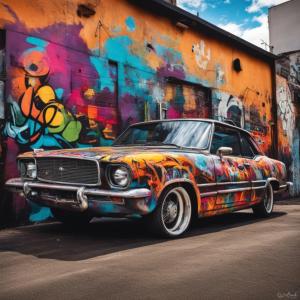 an old car parked in front of a wall with graffiti at Turismo Associativo Giovanile Europeo bidrino in Borgofranco dʼIvrea