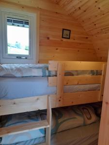 een slaapkamer met 2 stapelbedden in een blokhut bij Siabod Huts in Betws-y-coed