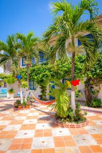 een resort met palmbomen en een hangmat bij Casa Caribe Colonial in Barranquilla